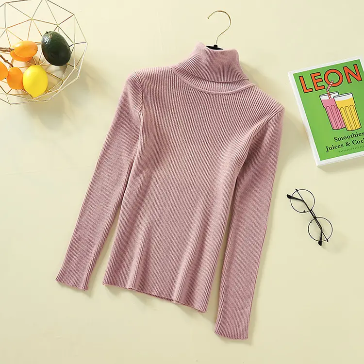 Women's Knit Fitted Pullover Sweater with Half-High Collar