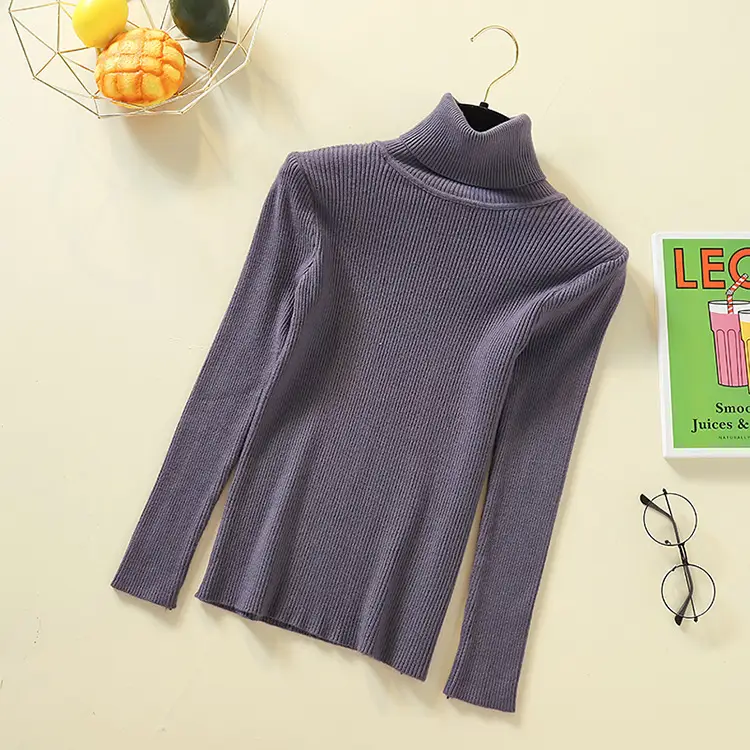 Women's Knit Fitted Pullover Sweater with Half-High Collar