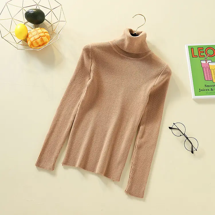 Women's Knit Fitted Pullover Sweater with Half-High Collar