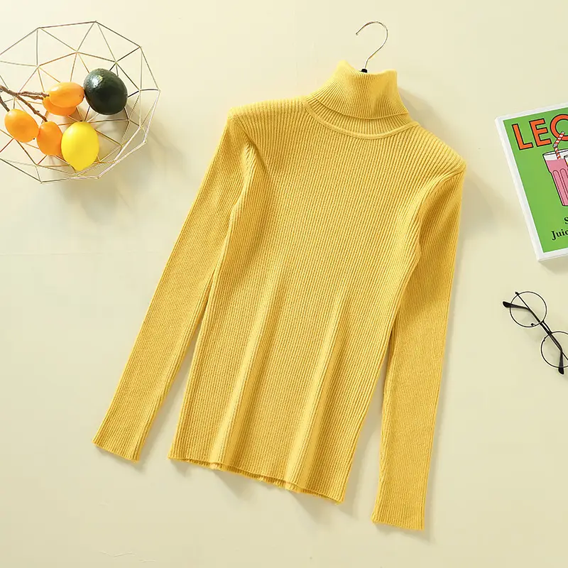 Women's Knit Fitted Pullover Sweater with Half-High Collar