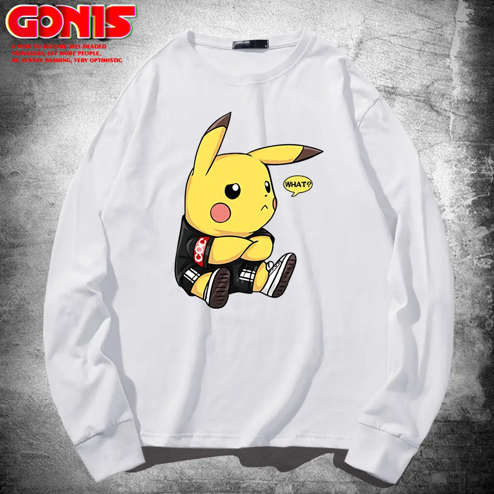 Men Pikachu Long Sleeve T-Shirt Black Cotton