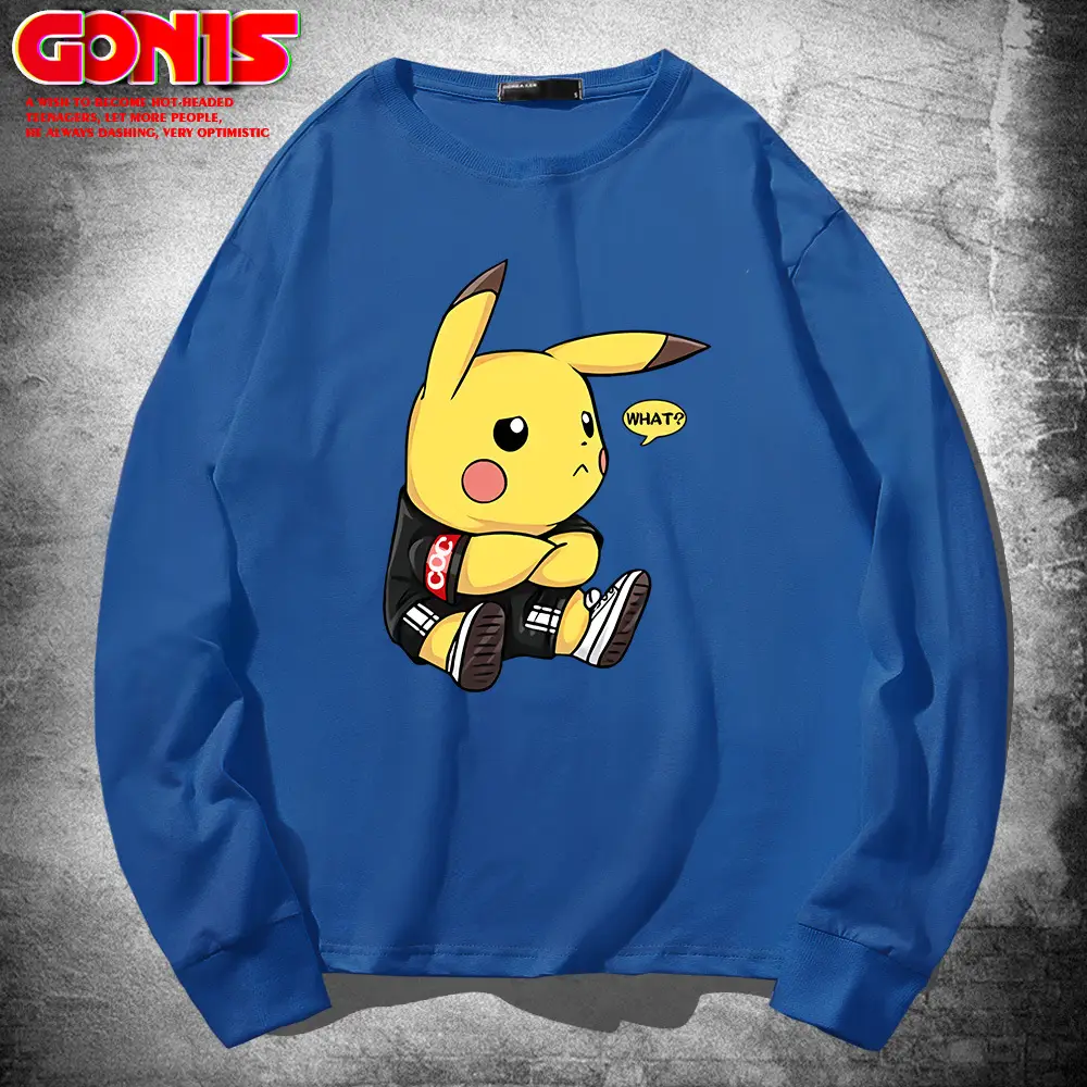 Men Pikachu Long Sleeve T-Shirt Black Cotton