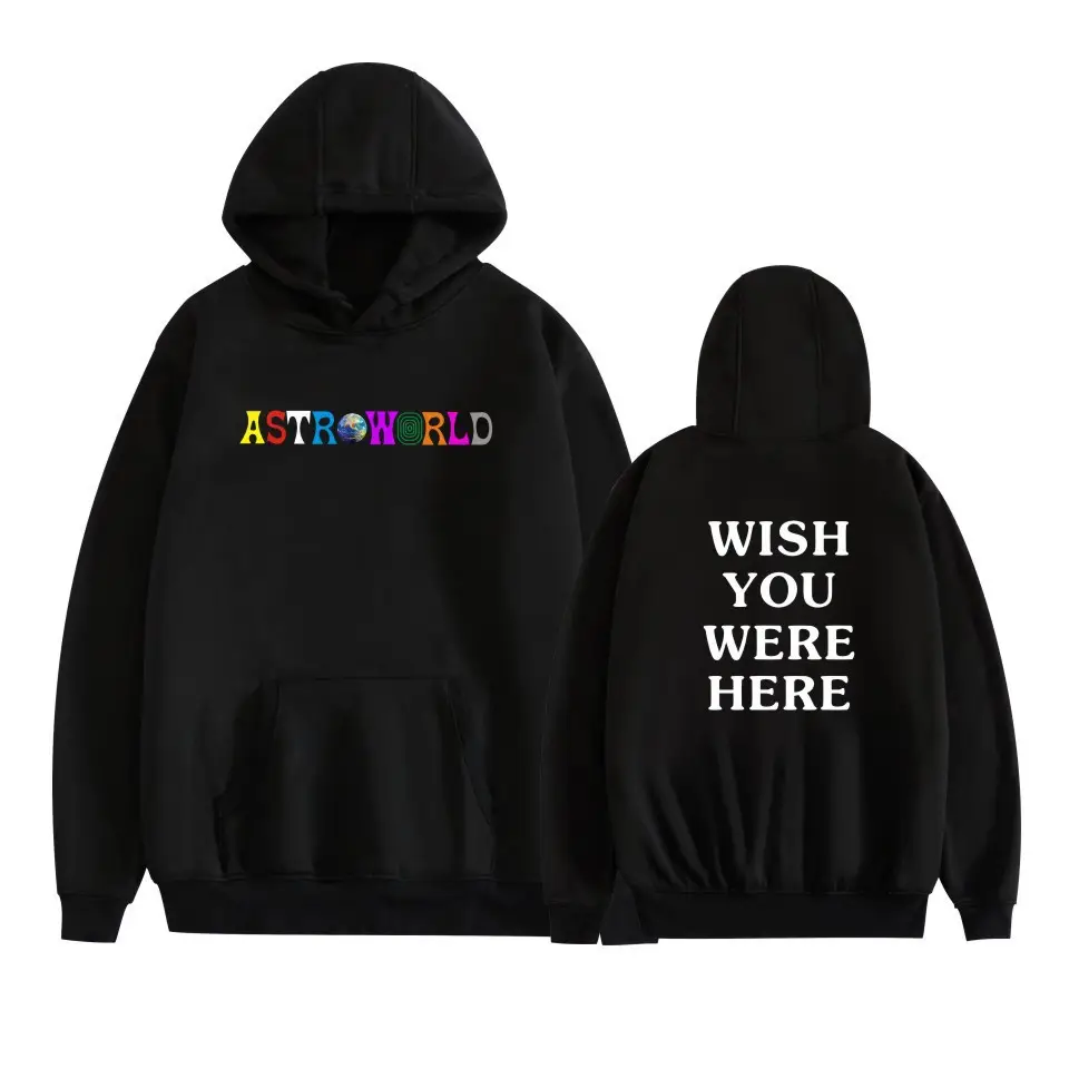 Men's Black Hooded Sweatshirt Set with Astron RLD & Wish You Were Here Design - Image 24