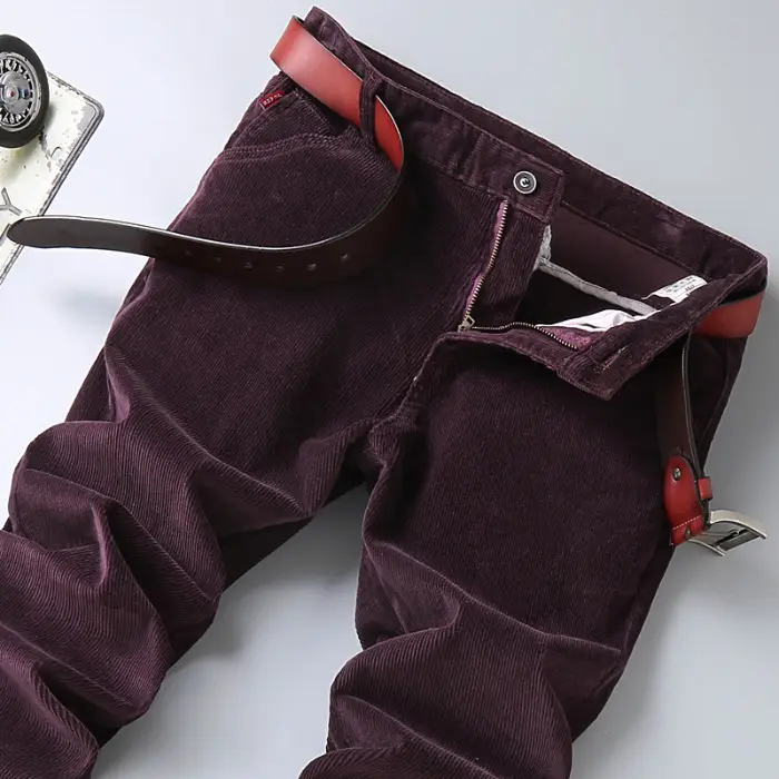 Middle-aged Brown Slim Fit Stretch Pants for Men