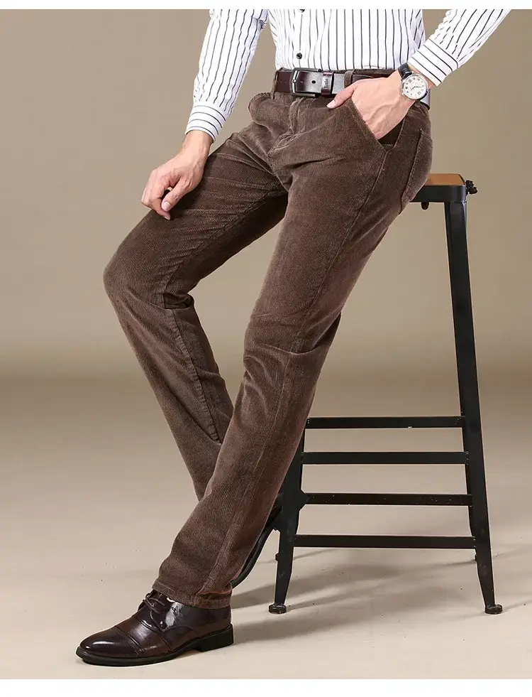 Middle-aged Brown Slim Fit Stretch Pants for Men — feature 12