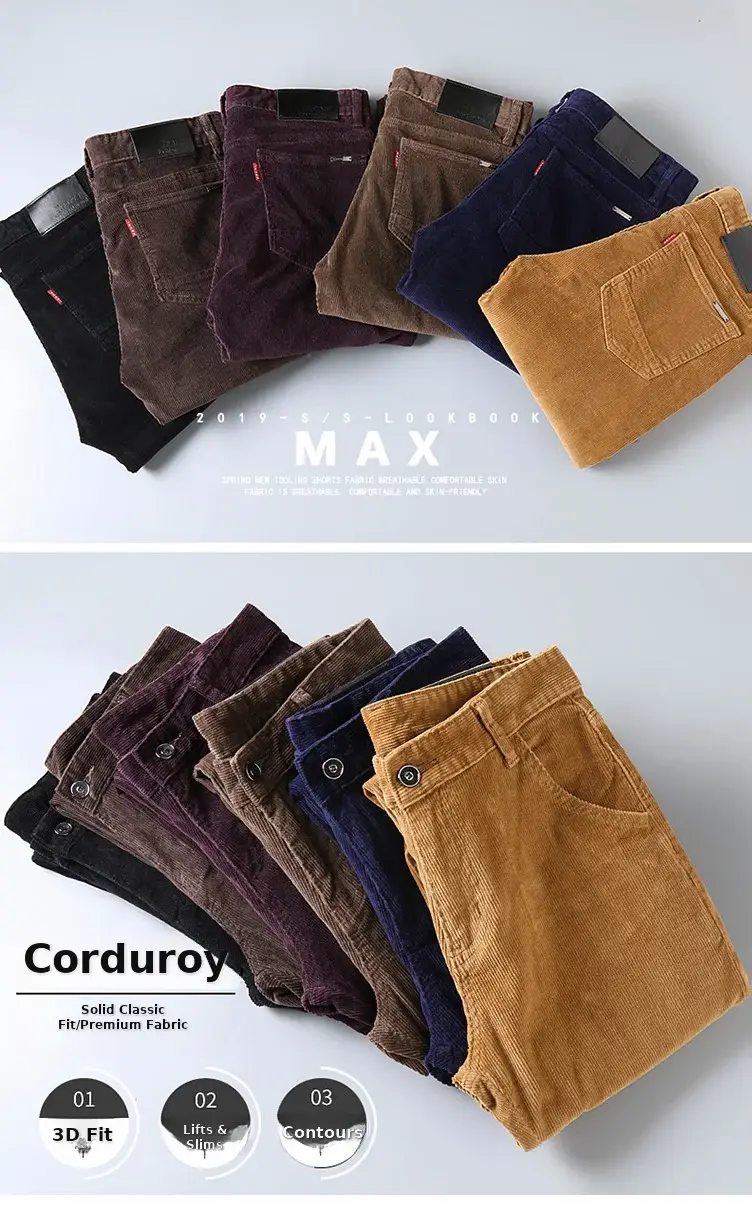 Middle-aged Brown Slim Fit Stretch Pants for Men — feature 2