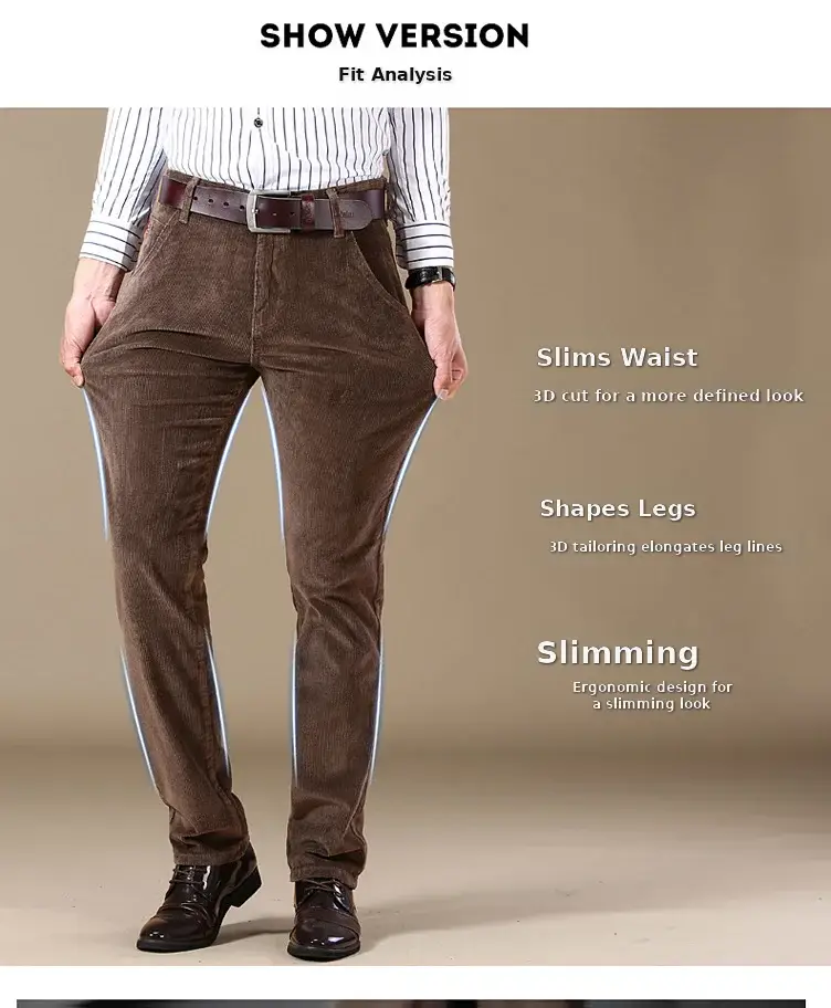 Middle-aged Brown Slim Fit Stretch Pants for Men — feature 3