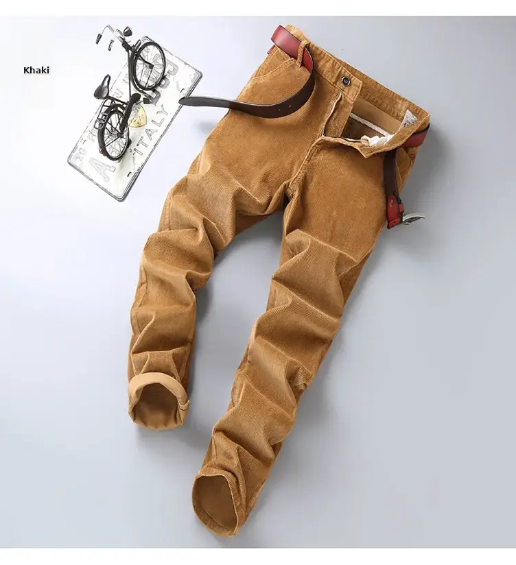 Middle-aged Brown Slim Fit Stretch Pants for Men — feature 30