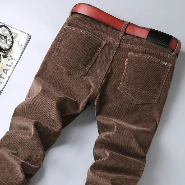 Middle-aged Brown Slim Fit Stretch Pants for Men