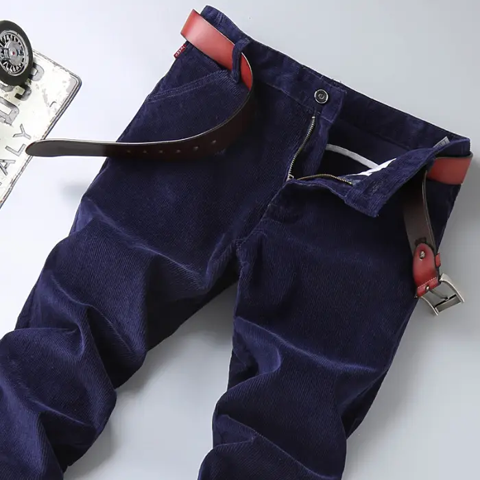 Middle-aged Brown Slim Fit Stretch Pants for Men