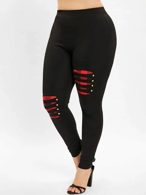 2019 Fat Butt Slim Leggings Black Red Knee Detail - Image 3