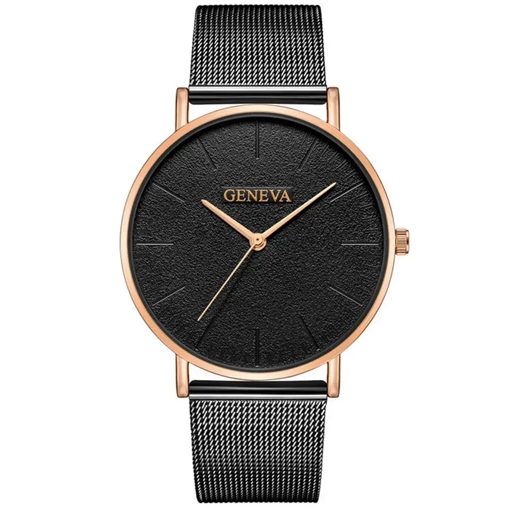 Geneva Men's Rose Gold Mesh Watch Black Dial - Image 3