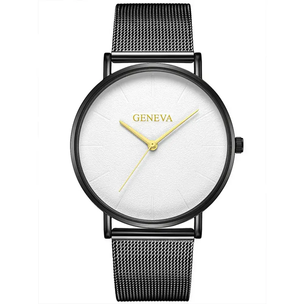 Geneva Men's Rose Gold Mesh Watch Black Dial - Image 10