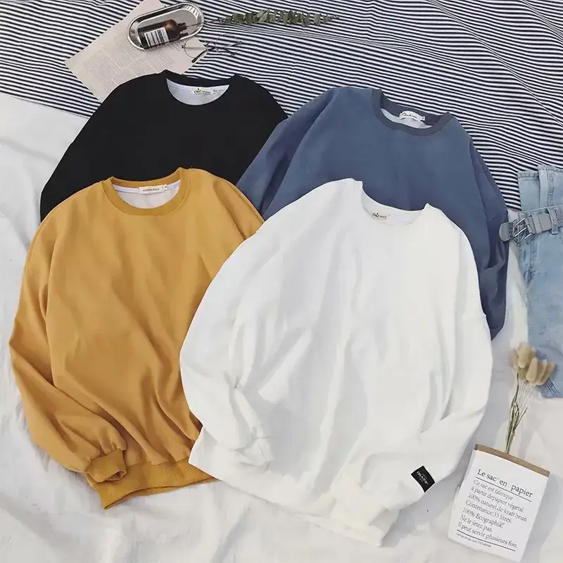 Men's White Loose Korean Style Long Sleeve Sweatshirt - Image 13