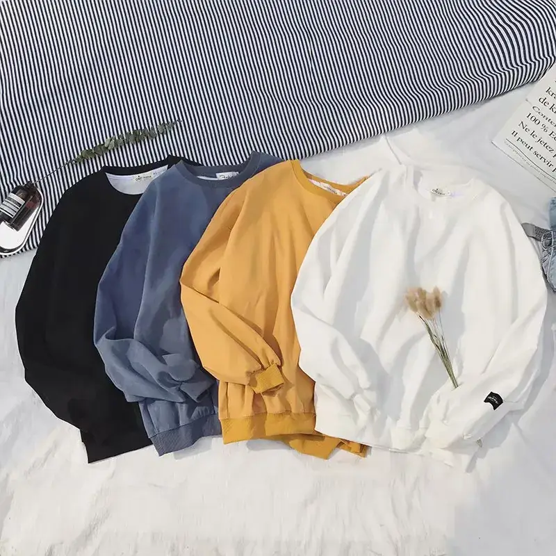 Men's White Loose Korean Style Long Sleeve Sweatshirt - Image 14