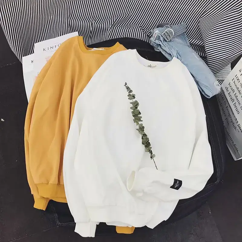 Men's White Loose Korean Style Long Sleeve Sweatshirt - Image 15