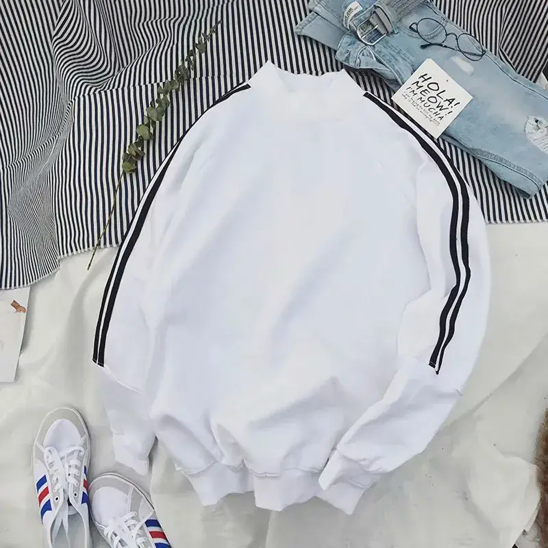 Men's White Loose Korean Style Long Sleeve Sweatshirt - Image 10