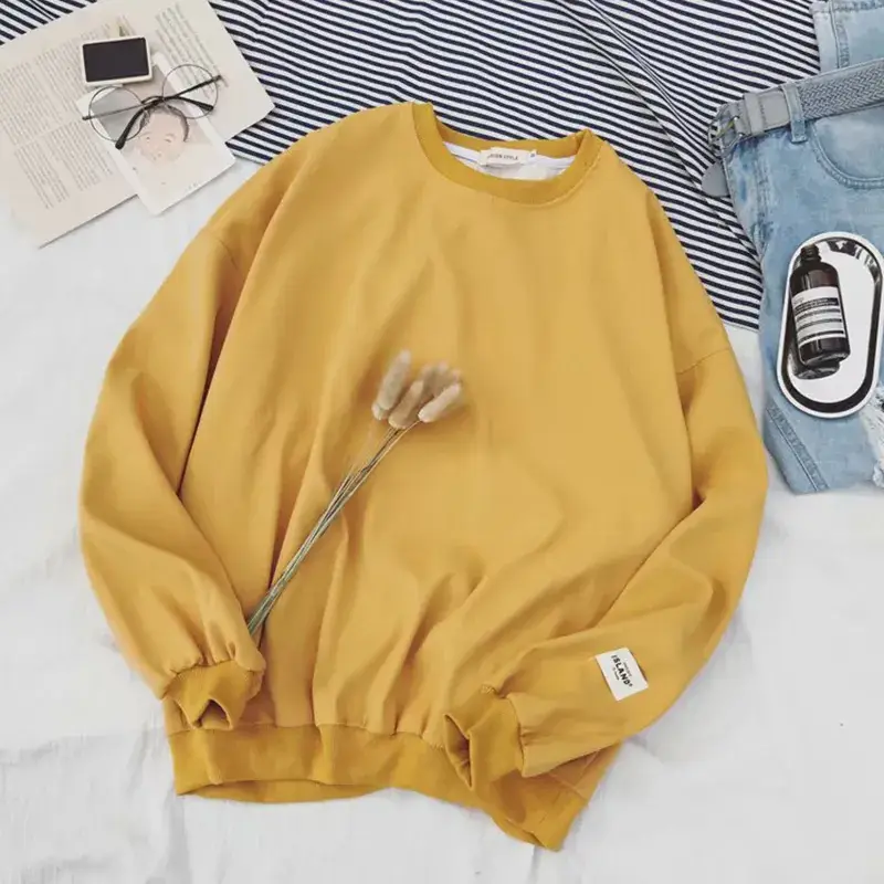 Men's White Loose Korean Style Long Sleeve Sweatshirt - Image 2
