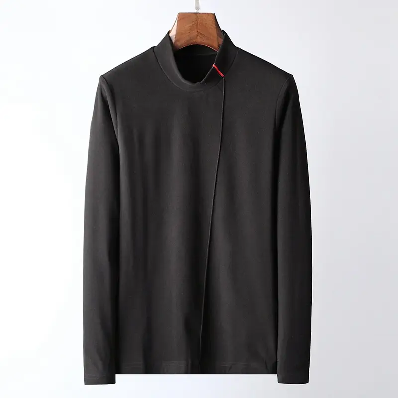 Men's Grey Fleece Turtleneck Long Sleeve Warm Shirt