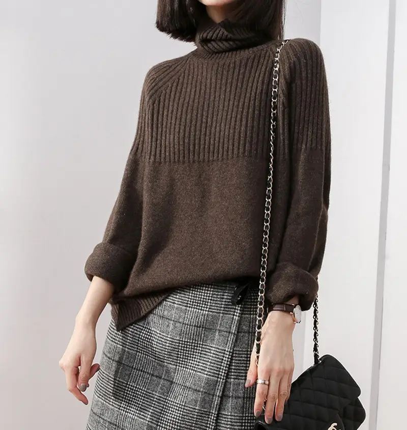 Women Wool Knit Turtleneck Sweater Grey 2023 - Image 10