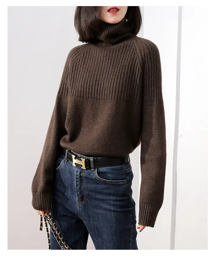 Women Wool Knit Turtleneck Sweater Grey 2023 — feature 10
