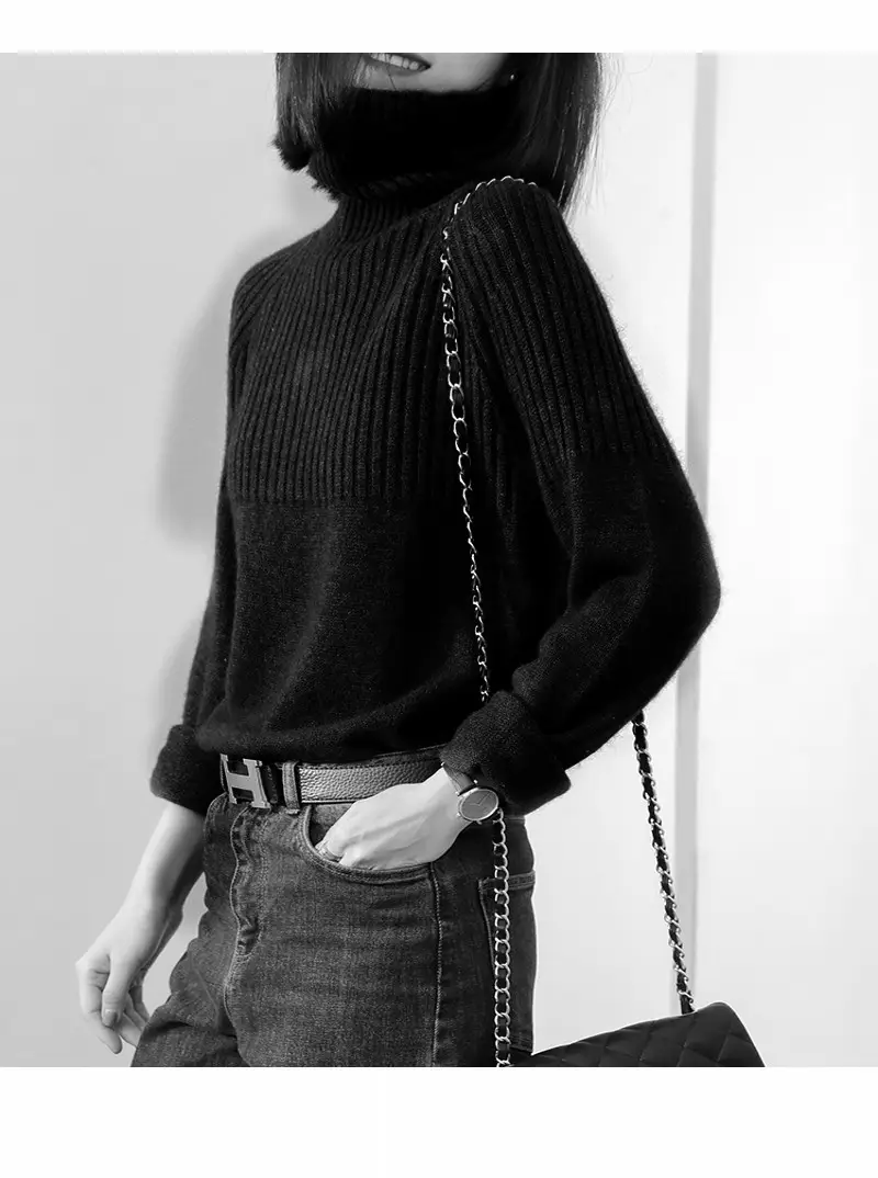 Women Wool Knit Turtleneck Sweater Grey 2023 — feature 11