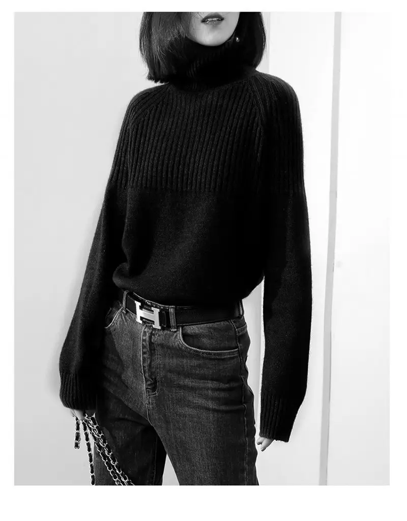 Women Wool Knit Turtleneck Sweater Grey 2023 — feature 12
