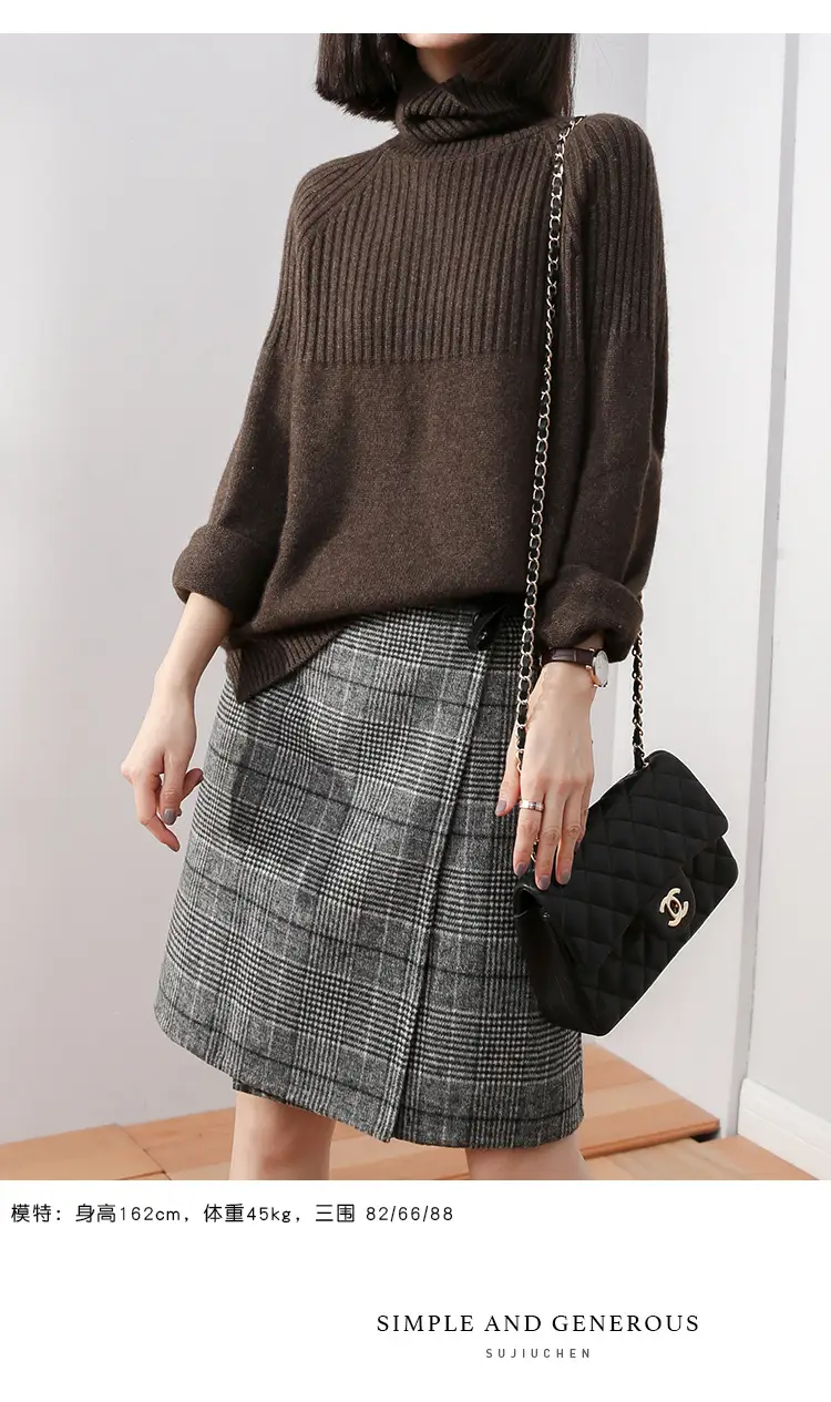 Women Wool Knit Turtleneck Sweater Grey 2023 — feature 8