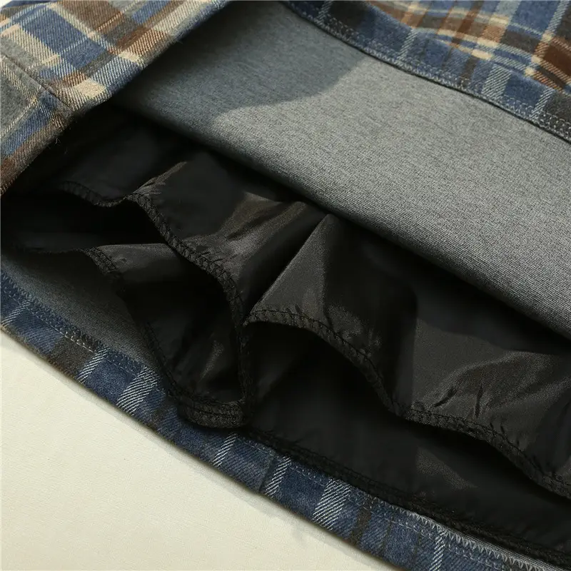 Women Wool Plaid High Waist Skirt Black Brown