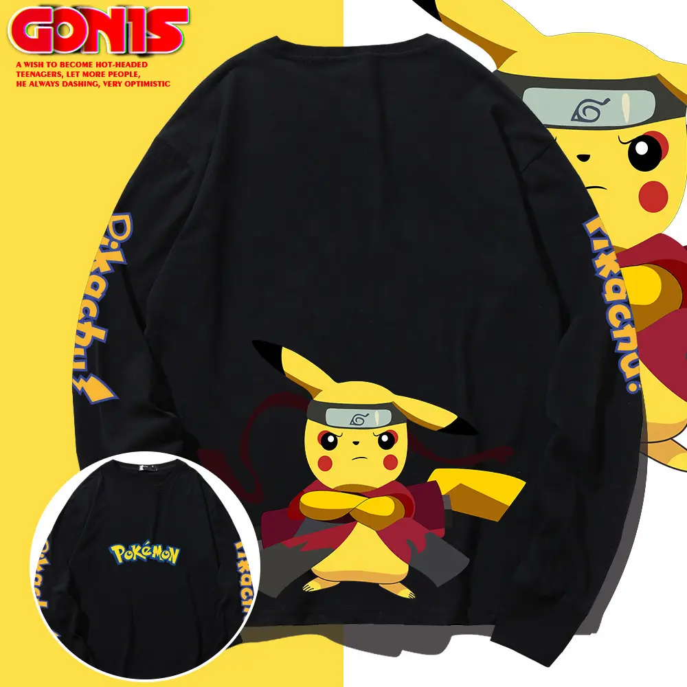 Japanese Anime Pikachu Long Sleeve T-Shirt Grey
