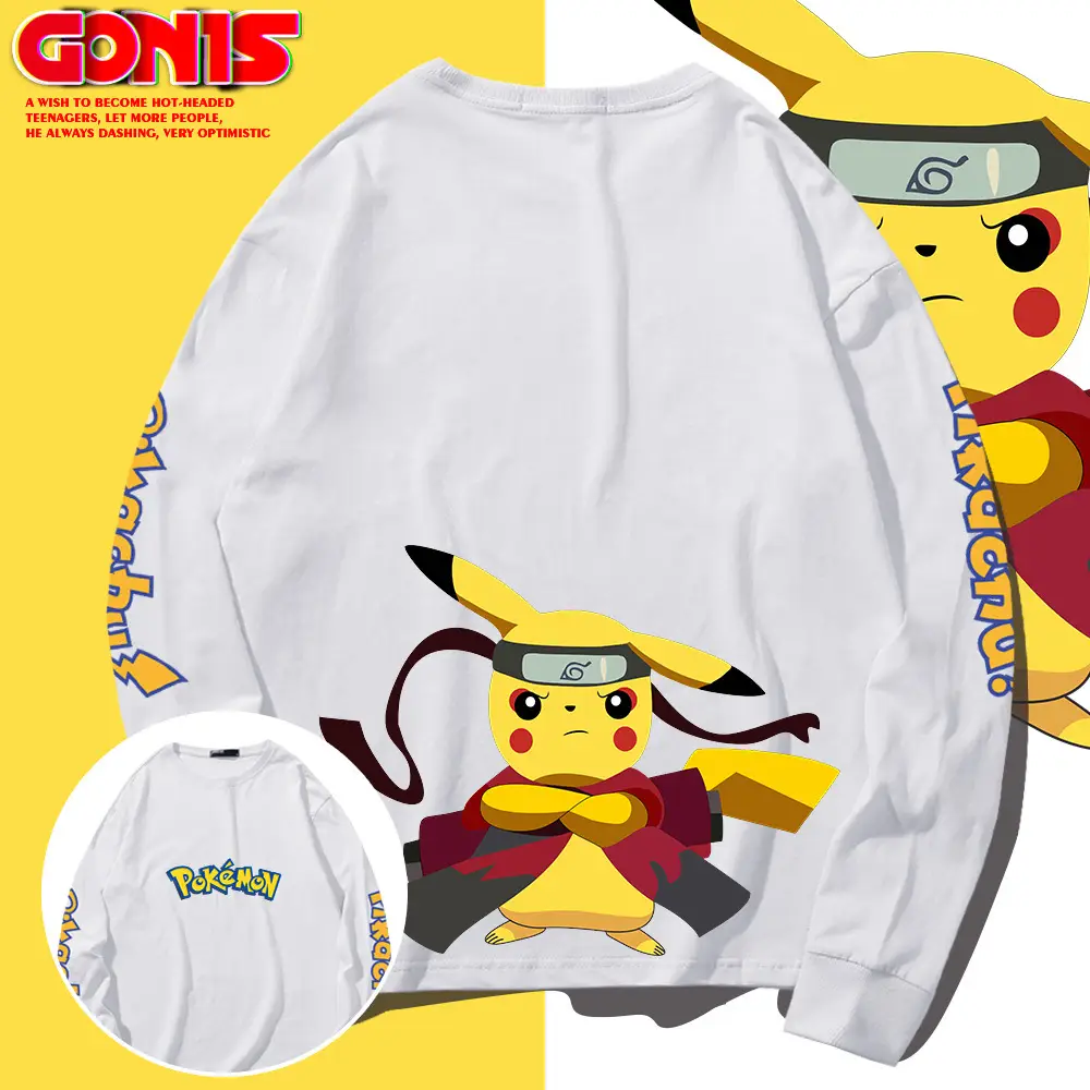 Japanese Anime Pikachu Long Sleeve T-Shirt Grey
