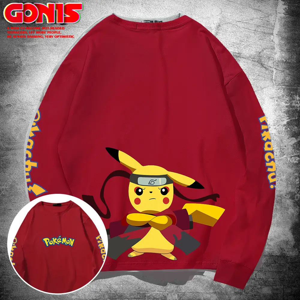 Japanese Anime Pikachu Long Sleeve T-Shirt Grey