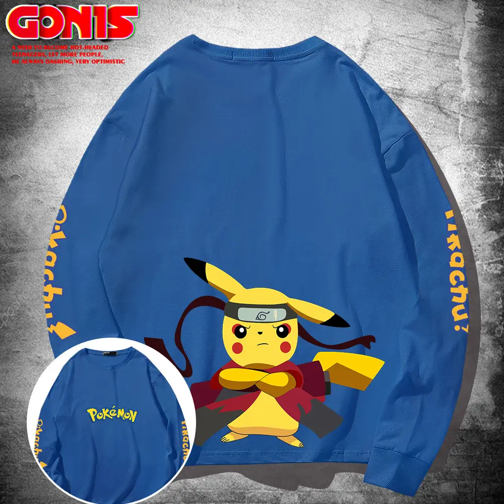 Japanese Anime Pikachu Long Sleeve T-Shirt Grey
