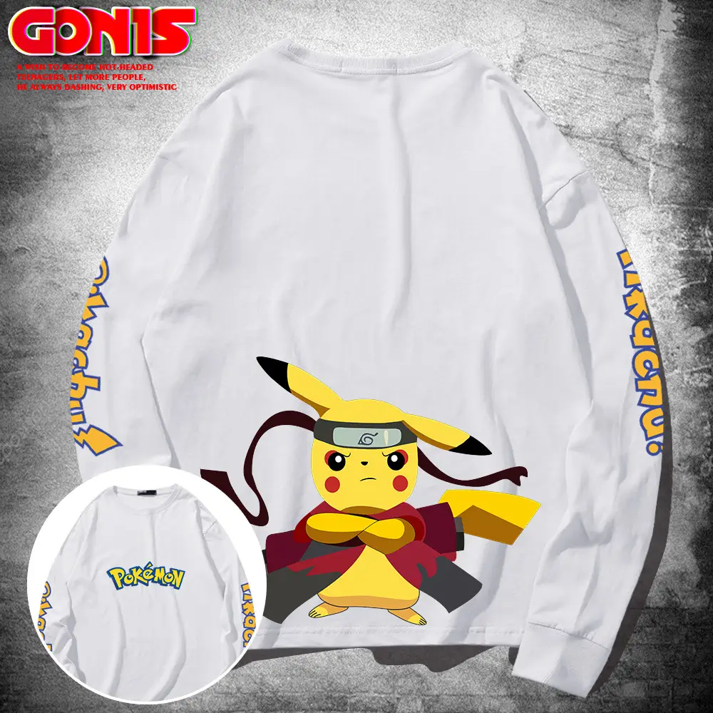 Japanese Anime Pikachu Long Sleeve T-Shirt Grey