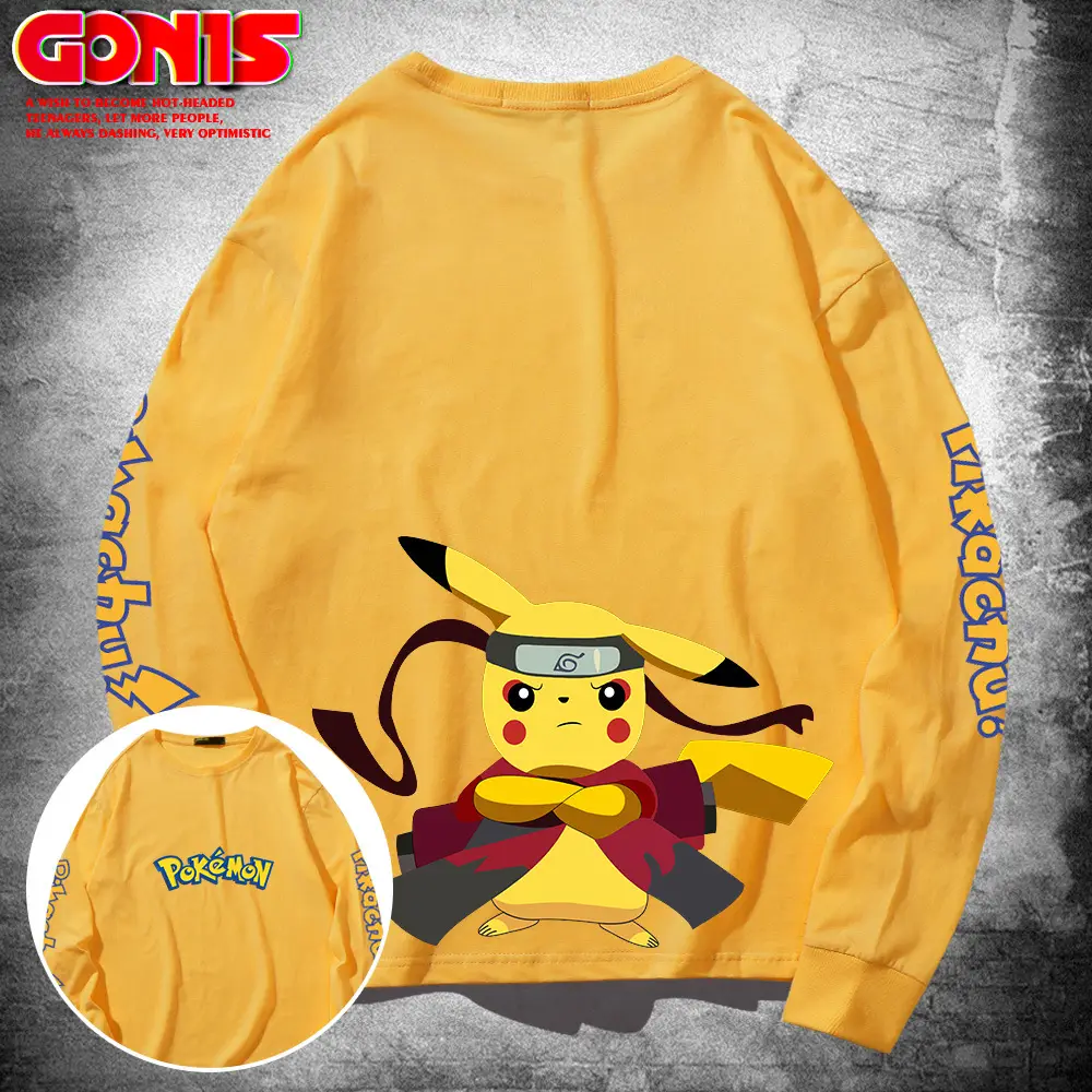 Japanese Anime Pikachu Long Sleeve T-Shirt Grey