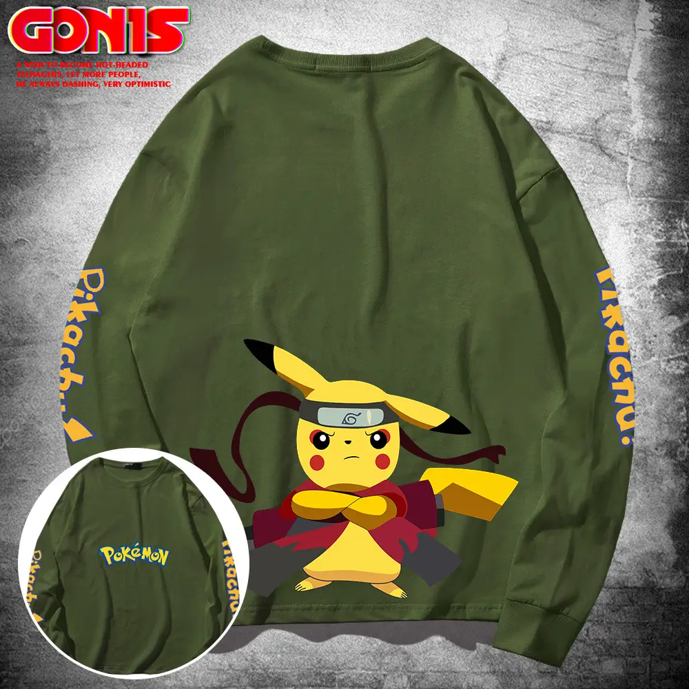 Japanese Anime Pikachu Long Sleeve T-Shirt Grey