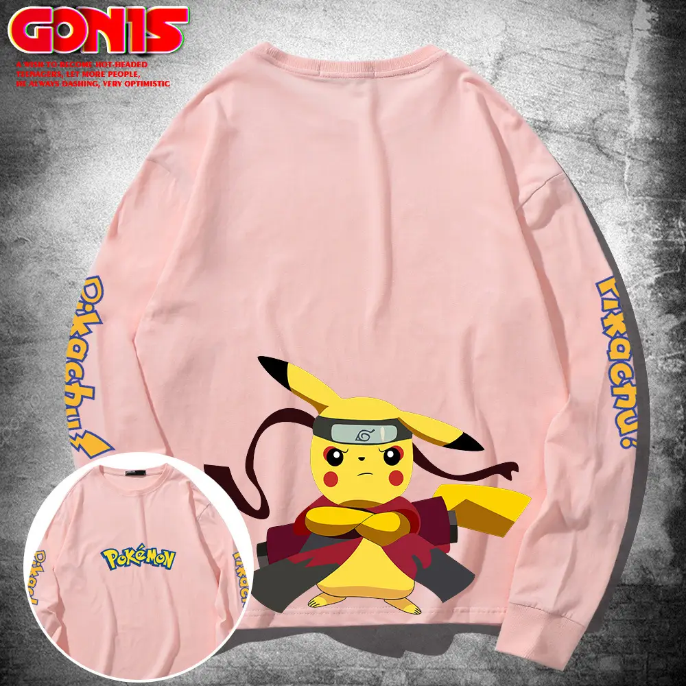 Japanese Anime Pikachu Long Sleeve T-Shirt Grey