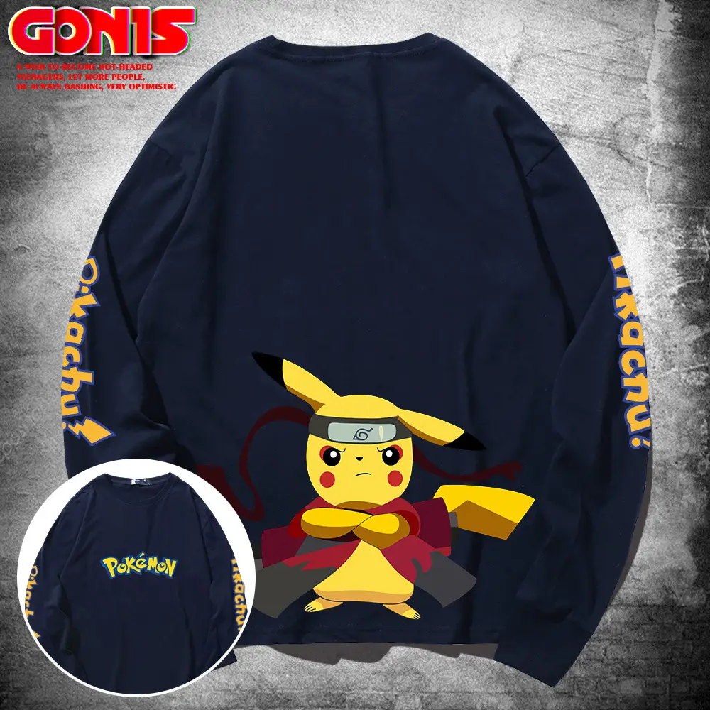 Japanese Anime Pikachu Long Sleeve T-Shirt Grey