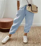 Dark Blue Brushed Suspender Casual Pants for Women — feature 12
