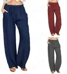 Dark Blue Brushed Suspender Casual Pants for Women — feature 4