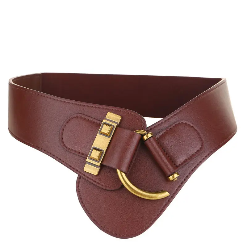 Black Leather Wide Waist Belt for Women with Gold Buckle - Image 7