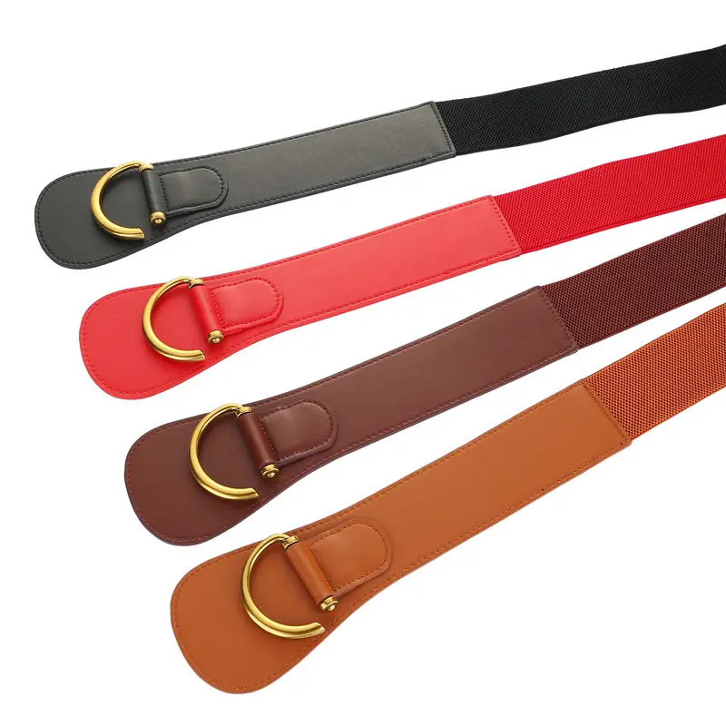 Black Leather Wide Waist Belt for Women with Gold Buckle - Image 8
