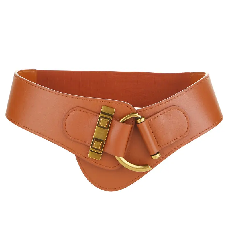 Black Leather Wide Waist Belt for Women with Gold Buckle - Image 9