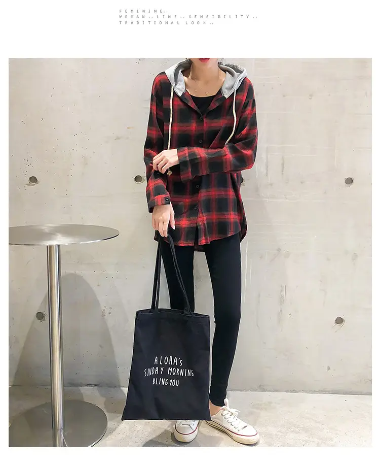 2024 Hooded Plaid Long Sleeve Women's Coat — feature 10