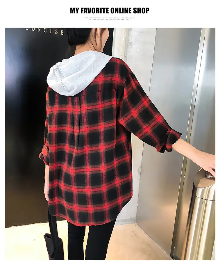 2024 Hooded Plaid Long Sleeve Women's Coat — feature 13