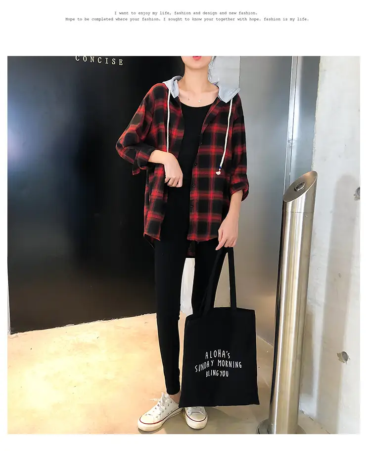 2024 Hooded Plaid Long Sleeve Women's Coat — feature 14