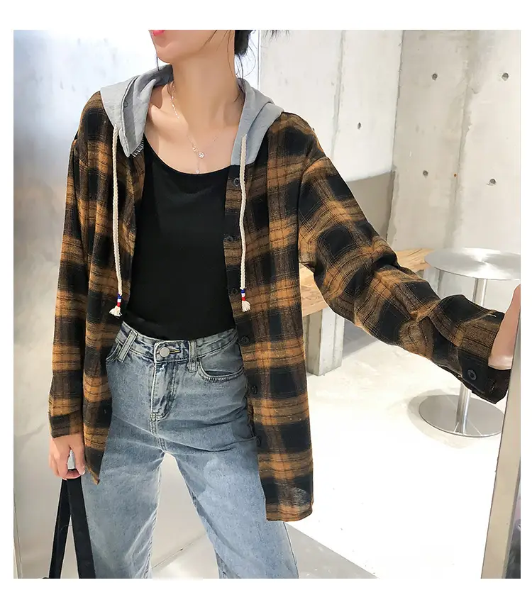 2024 Hooded Plaid Long Sleeve Women's Coat — feature 20