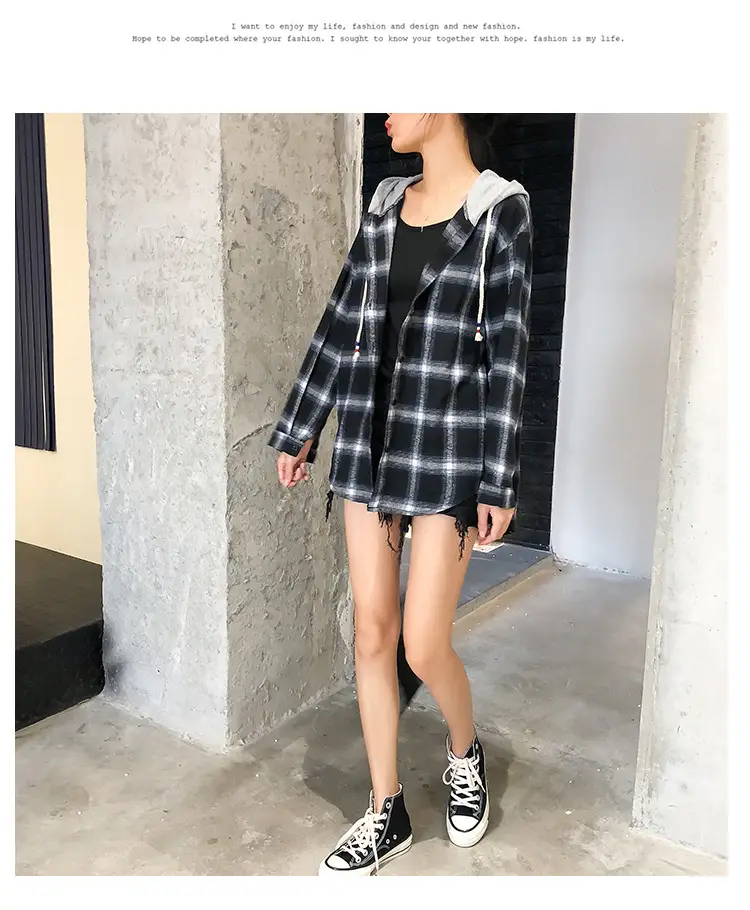 2024 Hooded Plaid Long Sleeve Women's Coat — feature 22