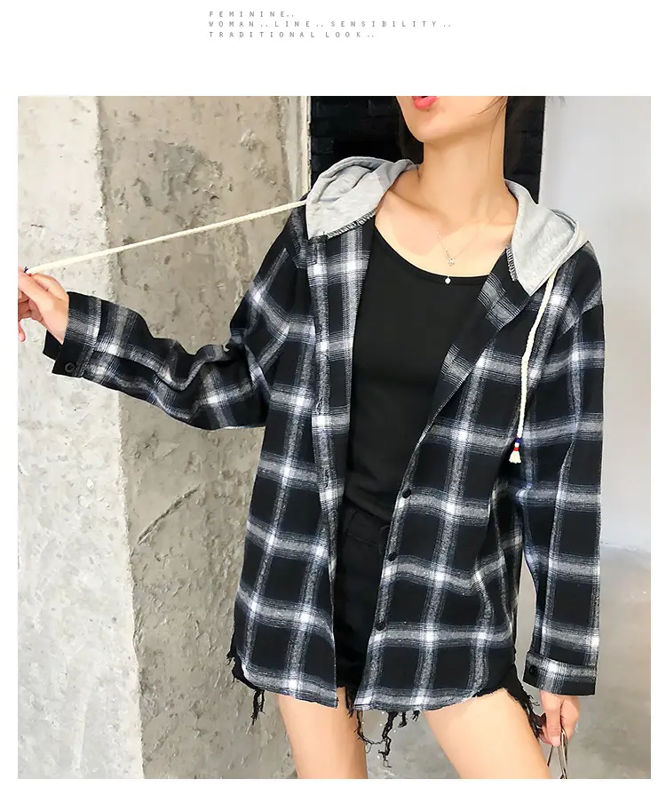 2024 Hooded Plaid Long Sleeve Women's Coat — feature 23