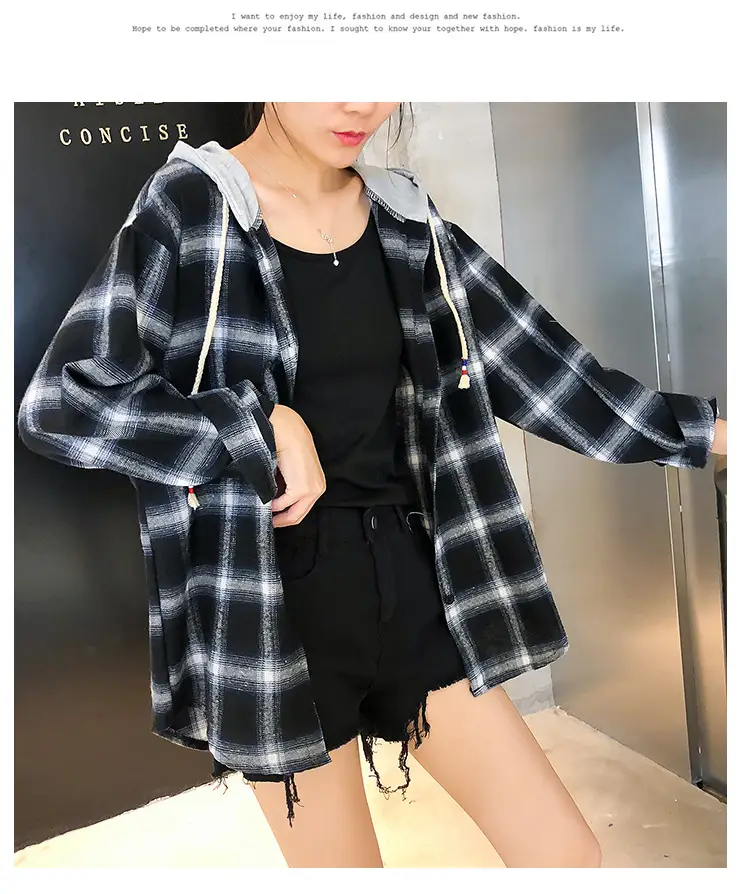 2024 Hooded Plaid Long Sleeve Women's Coat — feature 25